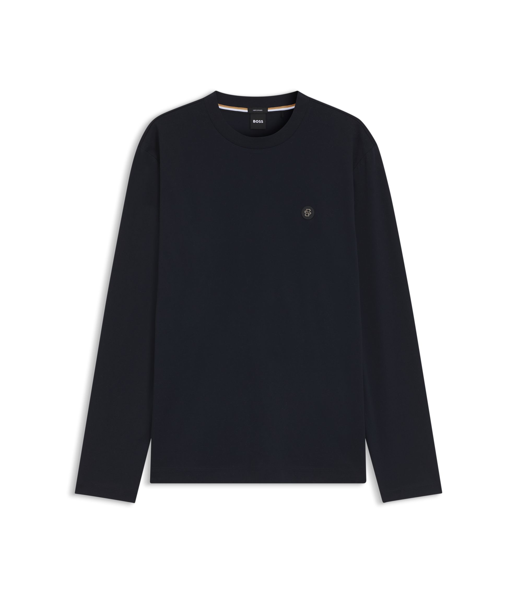 BOSS 長袖トレーニングシャツ BOSS - レギュラーフィット コットン Tシャツ サトルロゴ ディテール