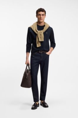 Regular-fit cotton T-shirt with subtle logo detail, M&oslash;rkebl&aring;