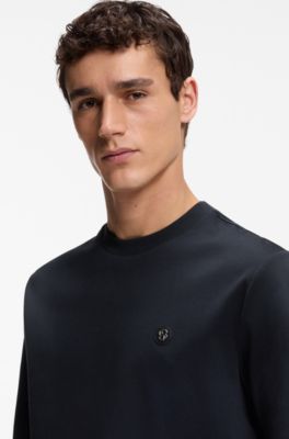 Regular-fit T-shirt van katoen met subtiel logodetail, Donkerblauw