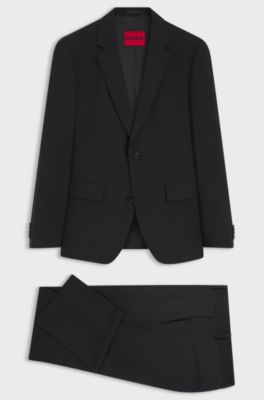 Two-piece slim-fit wool-blend suit, Black