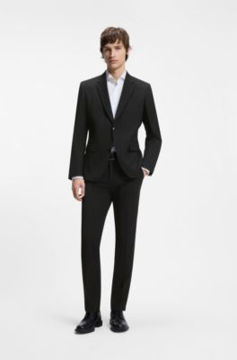 Two-piece slim-fit wool-blend suit, Black