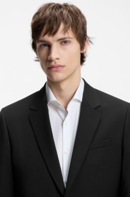 Two-piece slim-fit wool-blend suit, Black