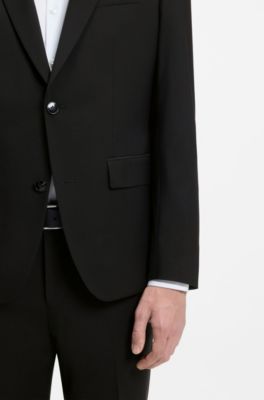 Two-piece slim-fit wool-blend suit, Black