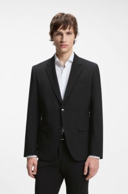 Two-piece slim-fit wool-blend suit, Black