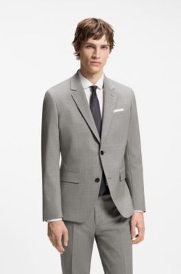 Two-piece slim-fit suit in a wool blend, Dark Grey