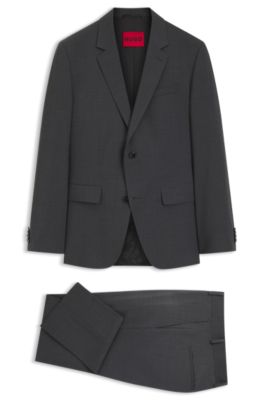 Two-piece slim-fit suit in a wool blend, Dark Grey