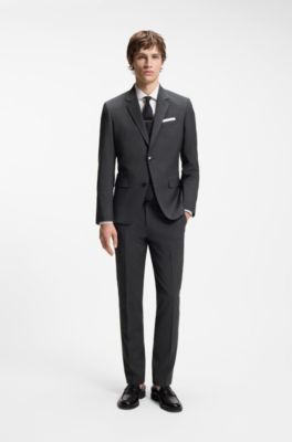 Two-piece slim-fit suit in a wool blend, Dark Grey