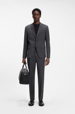 Two-piece slim-fit suit in a wool blend, Dark Grey