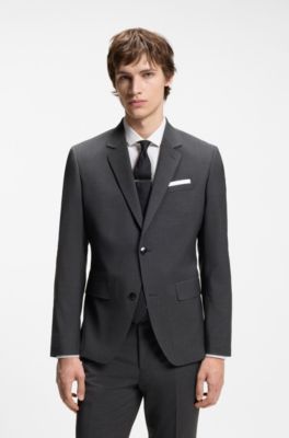 Two-piece slim-fit suit in a wool blend, Dark Grey