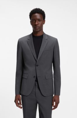 Two-piece slim-fit suit in a wool blend, Dark Grey