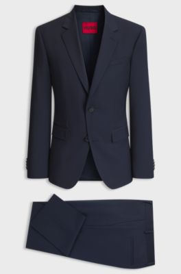 Abito due pezzi slim fit in misto lana, Blu scuro