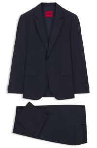 Two-piece slim-fit suit in a wool blend, Dark Blue