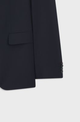 Costume deux pi&egrave;ces Slim en laine m&eacute;lang&eacute;e, Bleu fonc&eacute;