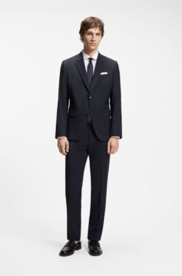Costume deux pi&egrave;ces Slim en laine m&eacute;lang&eacute;e, Bleu fonc&eacute;