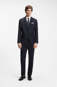 Two-piece slim-fit suit in a wool blend, Dark Blue