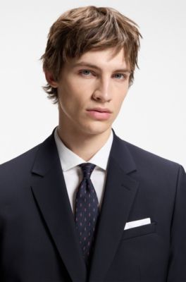 Costume deux pi&egrave;ces Slim en laine m&eacute;lang&eacute;e, Bleu fonc&eacute;