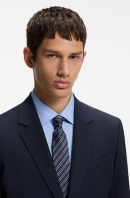 Abito due pezzi slim fit in misto lana, Blu scuro