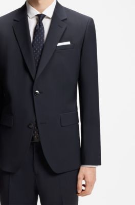 Costume deux pi&egrave;ces Slim en laine m&eacute;lang&eacute;e, Bleu fonc&eacute;