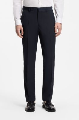 Costume deux pi&egrave;ces Slim en laine m&eacute;lang&eacute;e, Bleu fonc&eacute;