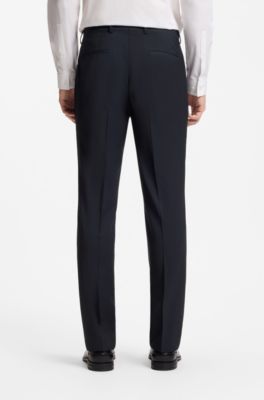 Costume deux pi&egrave;ces Slim en laine m&eacute;lang&eacute;e, Bleu fonc&eacute;