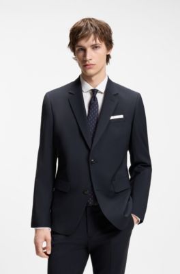Costume deux pi&egrave;ces Slim en laine m&eacute;lang&eacute;e, Bleu fonc&eacute;