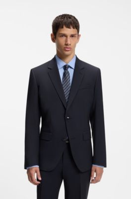 Abito due pezzi slim fit in misto lana, Blu scuro