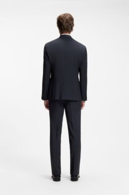 Costume deux pi&egrave;ces Slim en laine m&eacute;lang&eacute;e, Bleu fonc&eacute;