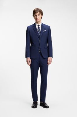 Fato slim-fit de duas pe&ccedil;as em mistura de l&atilde;, Blue