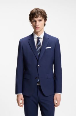 Fato slim-fit de duas pe&ccedil;as em mistura de l&atilde;, Blue