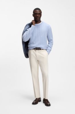 Tapered-fit trousers in Italian micro-patterned fabric, Natural