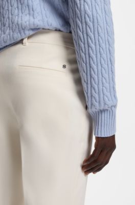 Tapered-fit trousers in Italian micro-patterned fabric, Natural