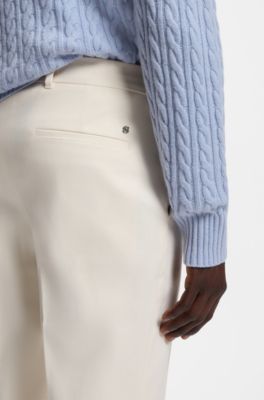 Tapered-fit trousers in Italian micro-patterned fabric, Natural