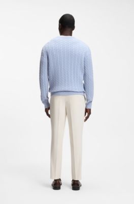 Tapered-fit trousers in Italian micro-patterned fabric, Natural