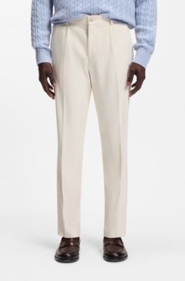Tapered-fit trousers in Italian micro-patterned fabric, Natural