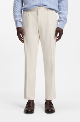 Tapered-fit trousers in Italian micro-patterned fabric, Natural