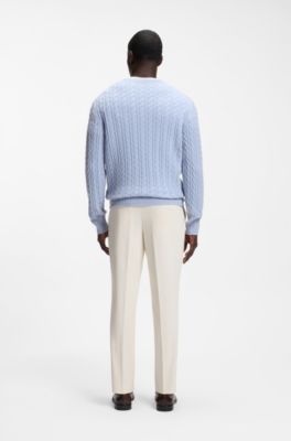 Pantaloni con fit affusolato in tessuto italiano con micromotivo, Colore neutro