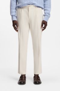 Tapered-fit trousers in Italian micro-patterned fabric, Natural