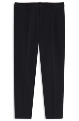 Tapered-fit trousers in Italian micro-patterned fabric, Dark Blue