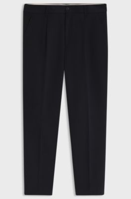 Pantaloni con fit affusolato in tessuto italiano con micromotivo, Blu scuro