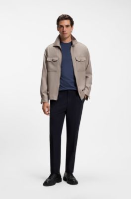 Tapered-fit trousers in Italian micro-patterned fabric, Dark Blue