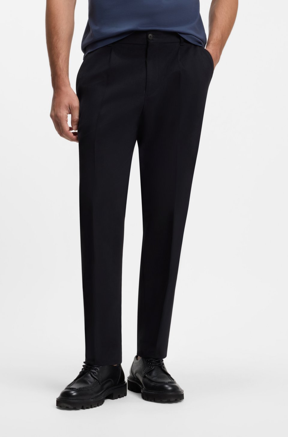Tapered-fit trousers in Italian micro-patterned fabric