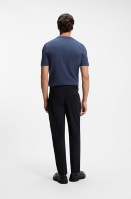 Pantaloni con fit affusolato in tessuto italiano con micromotivo, Blu scuro
