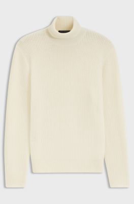 Textured rollneck sweater in virgin wool and cashmere, Natural