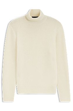 Textured rollneck sweater in virgin wool and cashmere