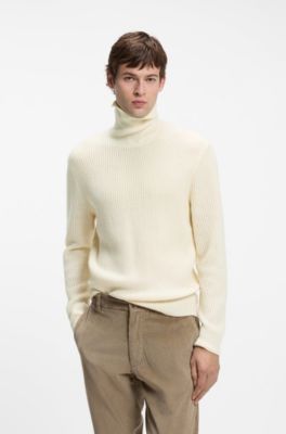 Textured rollneck sweater in virgin wool and cashmere, Natural