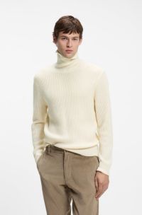 Textured rollneck sweater in virgin wool and cashmere, Natural