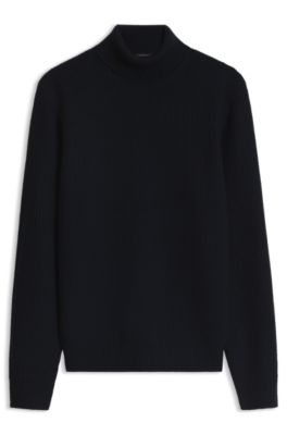 Textured rollneck sweater in virgin wool and cashmere, Dark Blue