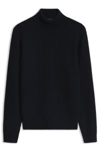 Textured rollneck sweater in virgin wool and cashmere, Dark Blue