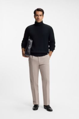 Textured rollneck sweater in virgin wool and cashmere, Dark Blue