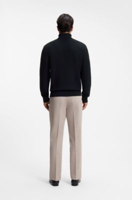 Textured rollneck sweater in virgin wool and cashmere, Dark Blue